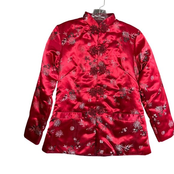 Moon Rabbit Jackets & Blazers - VTG Moon Rabbit Padded Cheongsam Quilted Jacquard Jacket 4 Red Floral Print